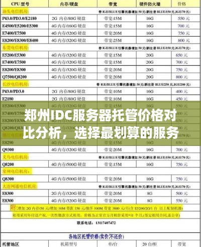 郑州IDC服务器托管价格对比分析，选择最划算的服务器托管方案