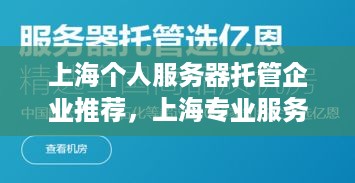 上海个人服务器托管企业推荐，上海专业服务器托管服务商选择