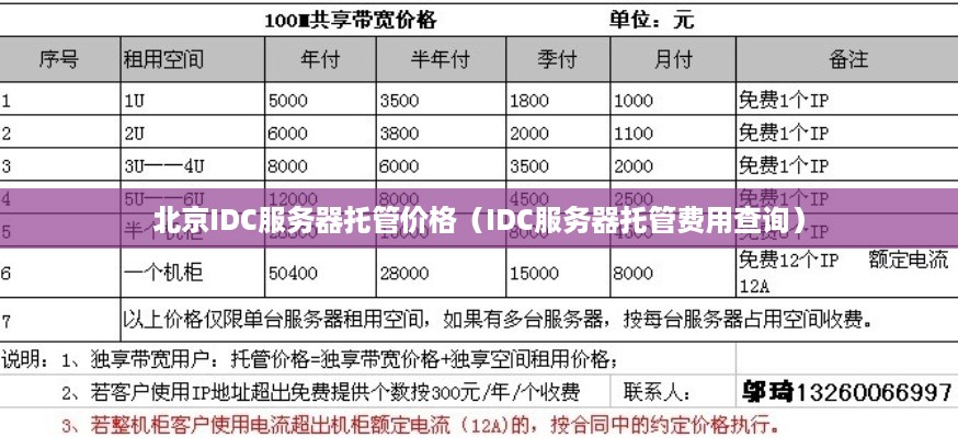 北京IDC服务器托管价格（IDC服务器托管费用查询）