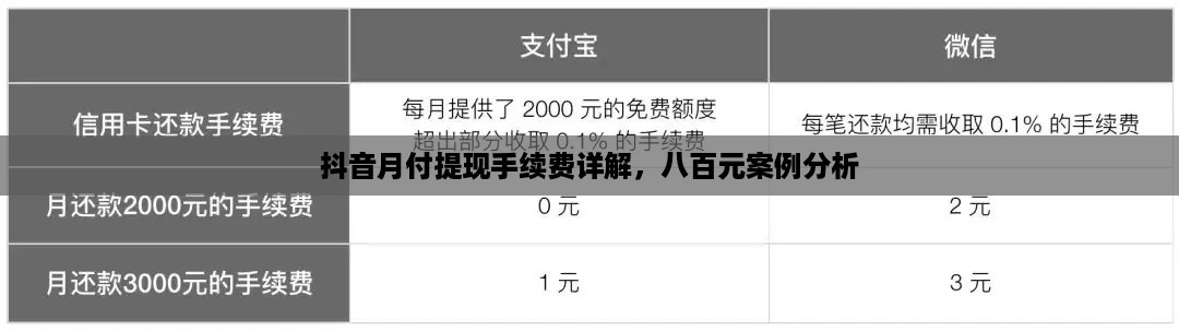 抖音月付提现手续费详解，八百元案例分析