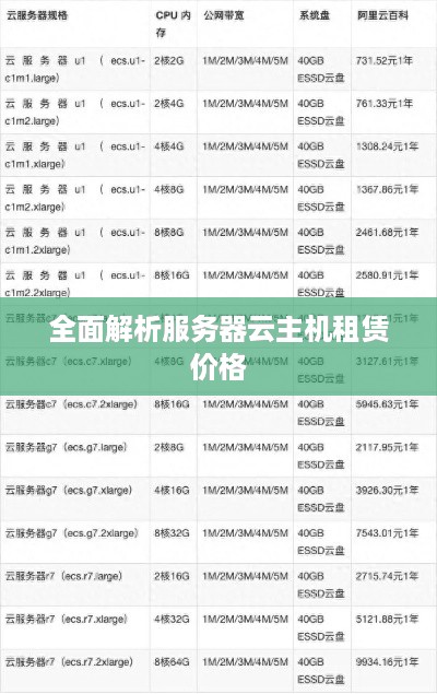 全面解析服务器云主机租赁价格