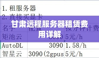 甘肃远程服务器租赁费用详解