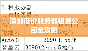 深圳低价服务器租赁公司全攻略