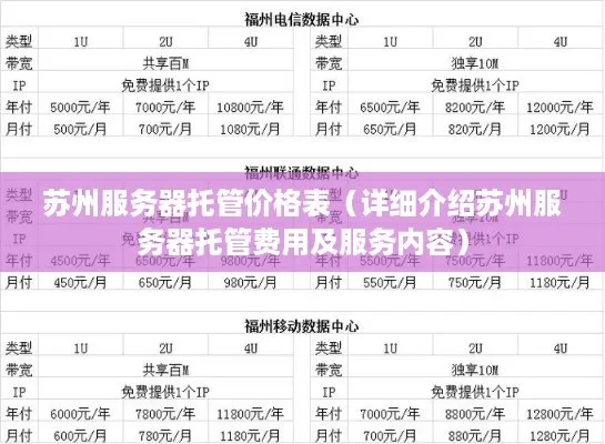 苏州企业服务器租赁价格指南