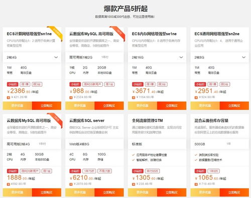 阿里云服务器租赁价钱表