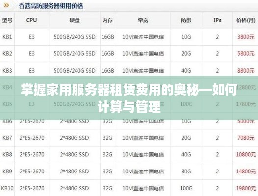 掌握家用服务器租赁费用的奥秘—如何计算与管理