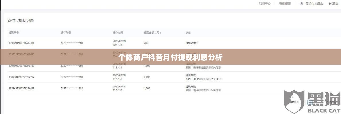 个体商户抖音月付提现利息分析