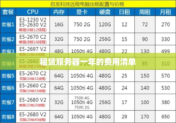 租赁服务器一年的费用清单