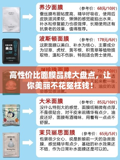 高性价比面膜品牌大盘点，让你美丽不花冤枉钱！