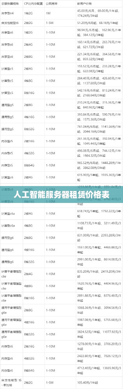 人工智能服务器租赁价格表