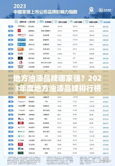 地方油漆品牌哪家强？2023年度地方油漆品牌排行榜揭晓！
