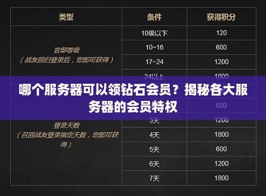 哪个服务器可以领钻石会员？揭秘各大服务器的会员特权
