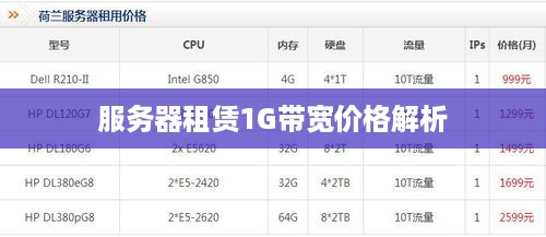 服务器租赁1G带宽价格解析