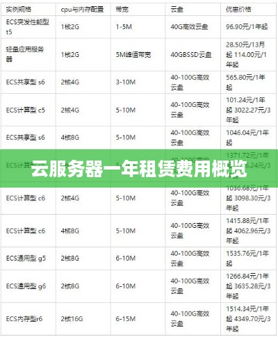 云服务器一年租赁费用概览