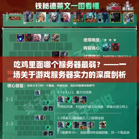 吃鸡里面哪个服务器最弱？——一场关于游戏服务器实力的深度剖析