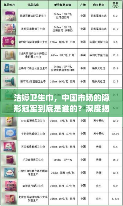 洁婷卫生巾，中国市场的隐形冠军到底是谁的？深度揭秘品牌真相