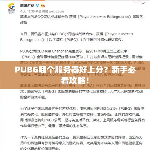 PUBG哪个服务器好上分？新手必看攻略！